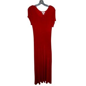 Vintage Rebekah USA Red Slinky Knit Maxi Dress Scoop Neck Festival Goth Size XS